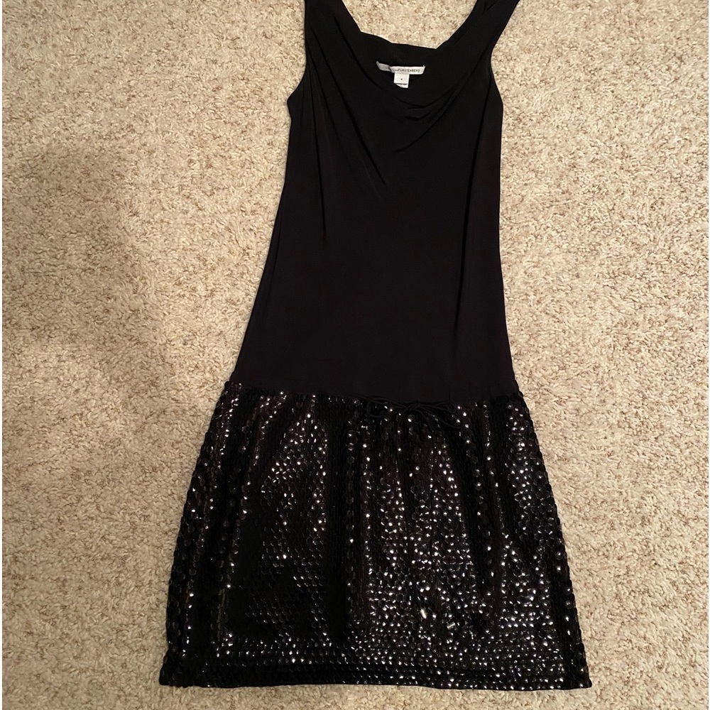Diane Von Furstenberg black sleeveless draped neck dress